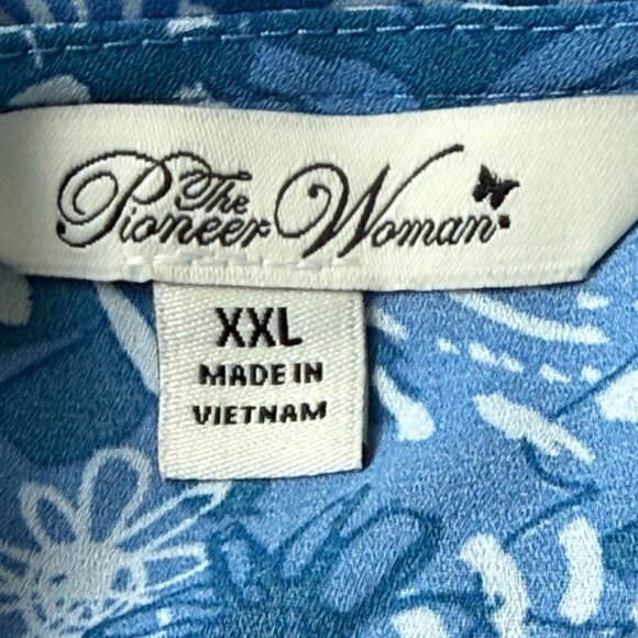 The Pioneer Woman XXL Paisley Lace Up Peasant Blouse Long Sleeve Blue White New - Picture 4 of 12